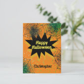 Oranje Black Spiderweb Happy Halloween Briefkaart (Staand voorkant)