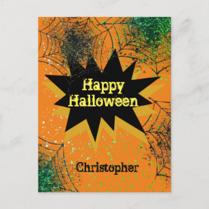 Oranje Black Spiderweb Happy Halloween Briefkaart
