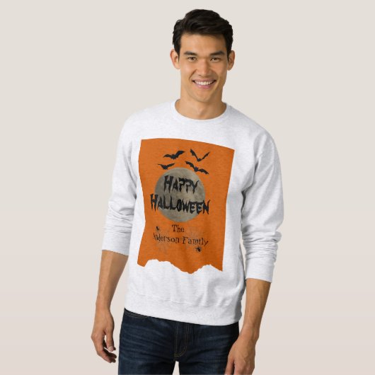Oranje Black Spooky Bats Modern Happy Halloween Trui (Voorkant volledig)