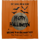 Oranje Black Spooky Moon Spider Happy Halloween Douchegordijn (Voorkant)