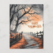 Oranje Black Spooky Moonlit Night Happy Halloween Feestdagenkaart (Voorkant)