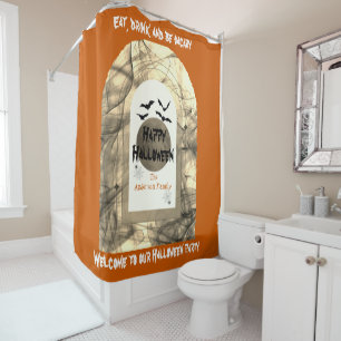 Oranje Black Spooky Volle Maan Vleermuizen Happy H Douchegordijn
