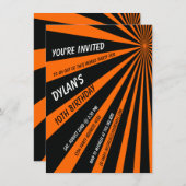 Oranje Black Sun Beams Birthday Party Invitation Kaart (Voorkant / Achterkant)