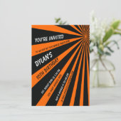 Oranje Black Sun Beams Birthday Party Invitation Kaart (Staand voorkant)