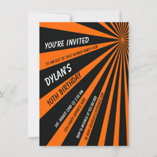 Oranje Black Sun Beams Birthday Party Invitation Kaart