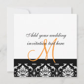 Oranje Black White Damask Wedding Invitation Kaart (Achterkant)