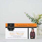 Oranje Black White Photo Afstuderen Invitation (Staand voorkant)