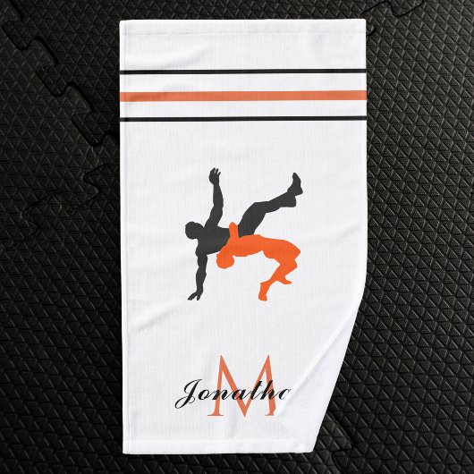 Oranje Black Wrestling Fight Aangepaste Naam Monog Handdoek