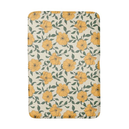 Oranje bladerbloempatroon badmat (Voorkant Verticaal)