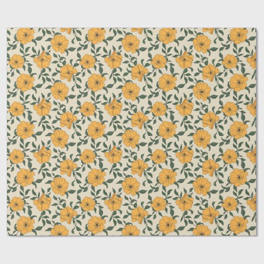 Oranje bladerbloempatroon cadeaupapier (Vlak)