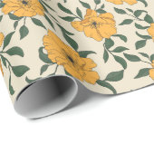 Oranje bladerbloempatroon cadeaupapier (Rol Hoek)