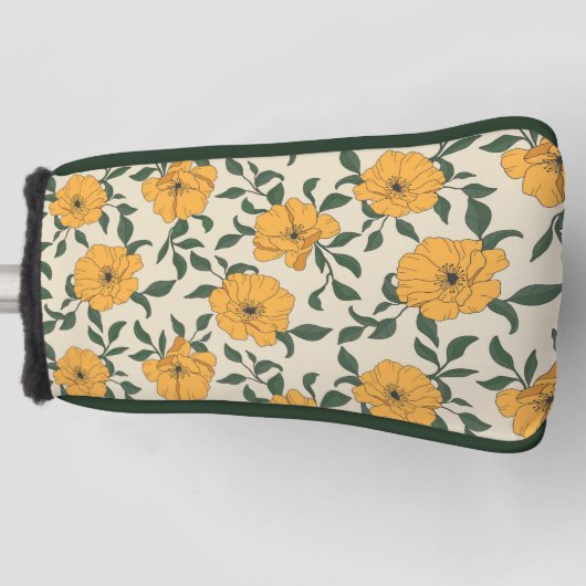 Oranje bladerbloempatroon golfheadcover (Voorkant)