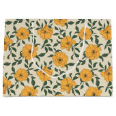 Oranje bladerbloempatroon groot cadeauzakje (Voorkant)