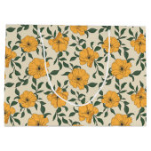 Oranje bladerbloempatroon groot cadeauzakje (Achterkant)