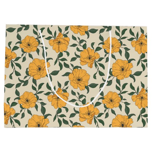 Oranje bladerbloempatroon groot cadeauzakje (Achterkant)