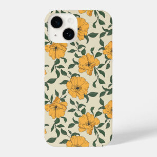 Oranje bladerbloempatroon iPhone 14 hoesje