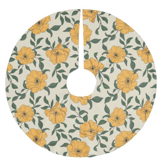 Oranje bladerbloempatroon kerstboom rok (Voorkant)