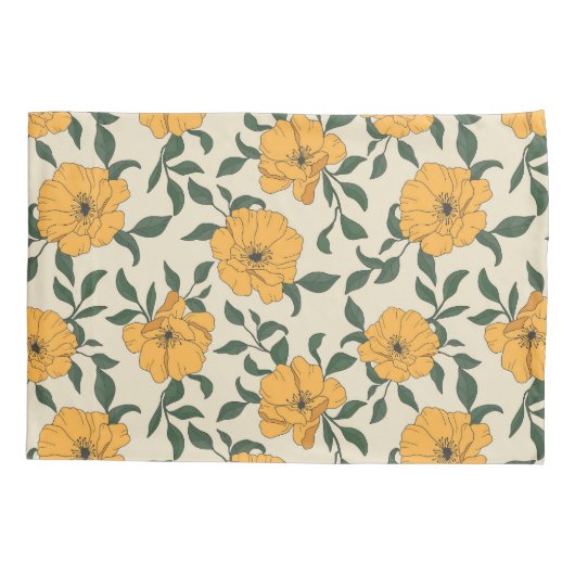 Oranje bladerbloempatroon kussensloop (Achterkant)