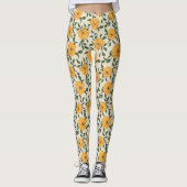 Oranje bladerbloempatroon leggings (Voorkant)