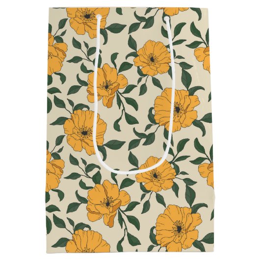 Oranje bladerbloempatroon medium cadeauzakje (Achterkant)