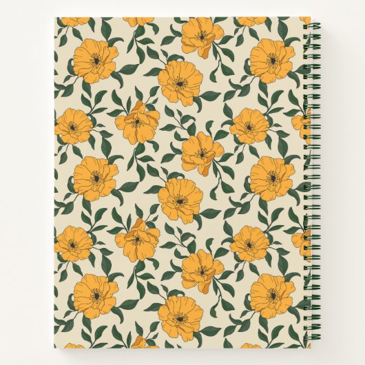 Oranje bladerbloempatroon notitieboek (Achterkant)