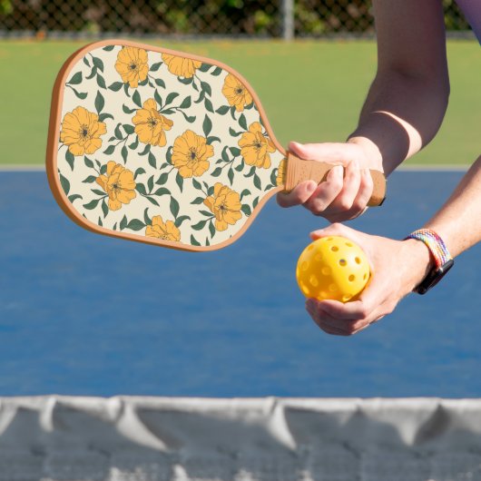 Oranje bladerbloempatroon pickleball paddle (Insitu)