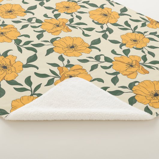 Oranje bladerbloempatroon sherpa deken (3/4)