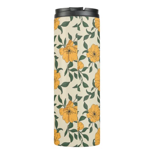 Oranje bladerbloempatroon thermosbeker (Achterkant)