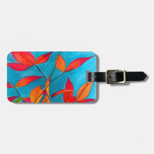 Oranje bladeren Autumn originele waterverf kunst Bagagelabel (Voorkant horizontaal)