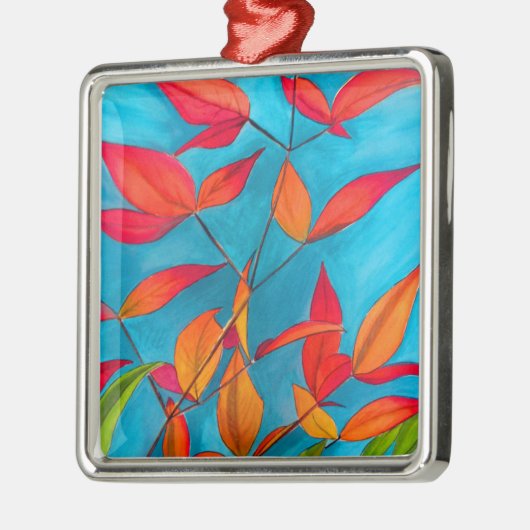 Oranje bladeren Autumn originele waterverf kunst Metalen Ornament (Links)