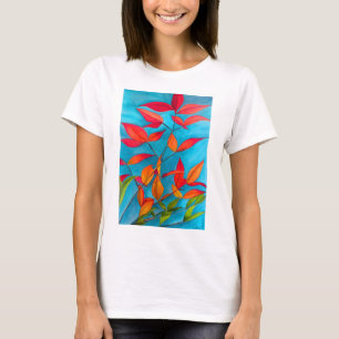 Oranje bladeren Autumn originele waterverf kunst T-shirt