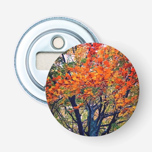 Oranje bladeren button flesopener (Voorkant)