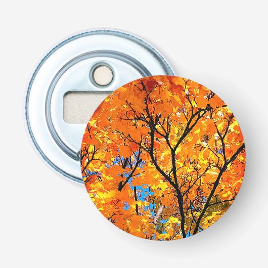 Oranje bladeren button flesopener (Voorkant)