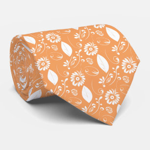Oranje Bladeren en Abstract Bloem Huwelijk Stropdas
