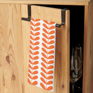 Oranje bladeren op Plant Retro Mid Century Pattern Theedoek