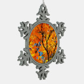 Oranje bladeren tin sneeuwvlok ornament (Links)