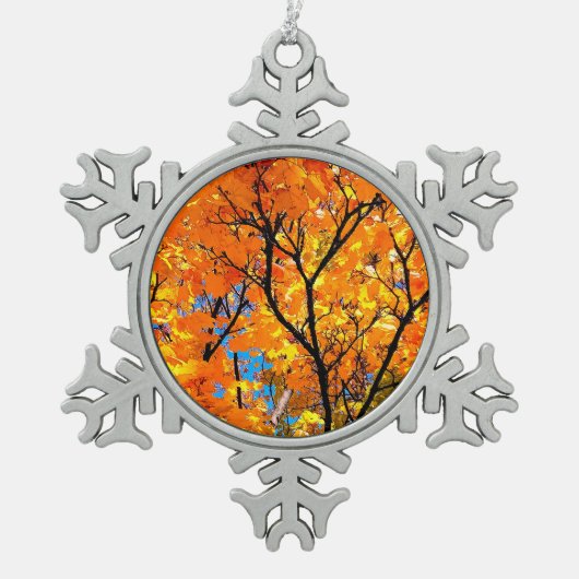 Oranje bladeren tin sneeuwvlok ornament (Voorkant)