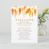 Oranje bladeren vallen in de herfst van de waterve programmakaart (Staand voorkant)