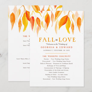 Oranje bladeren vallen in de herfst van de waterve programmakaart