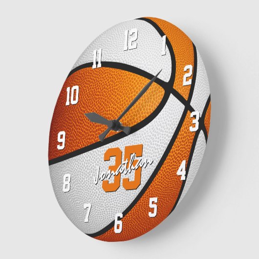 oranje blanke jongens basketbal gepersonaliseerd grote klok (Hoek)