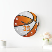 oranje blanke jongens basketbal gepersonaliseerd grote klok (Huis)