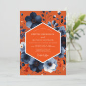 Oranje Blau Bloemige Herfst Bruiloft Kaart (Staand voorkant)