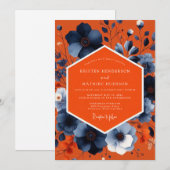 Oranje Blau Bloemige Herfst Bruiloft Kaart (Voorkant / Achterkant)