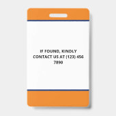 Oranje Blau Foto & Logo Pers ID Badge (Achterkant)