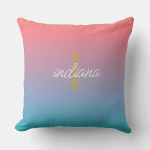 Oranje Blau Ombre Handlettered Script Naam Buitenkussen