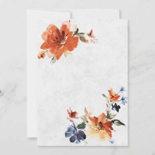 Oranje & blauw aquarel herfst bloemendecoratie voo kaart (Achterkant)