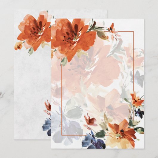 Oranje & blauw aquarel herfst bloemendecoratie voo kaart (Voorkant / Achterkant)