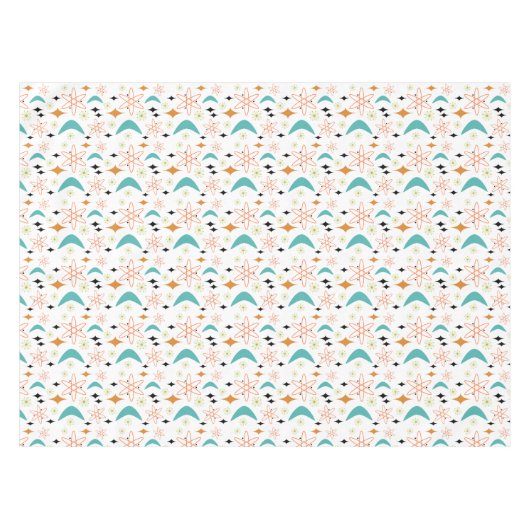 Oranje Blauw Atomic Boomerang Mid Century Pattern Tafelkleed (Voorkant (Horizontaal))