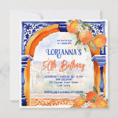 Oranje blauw azulejo Spaans thema verjaardag Kaart (Voorkant)