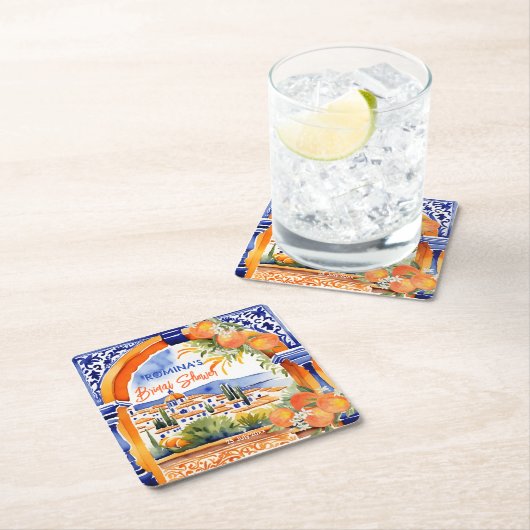 Oranje blauw azulejo talavera tegels vrijgezellenf kartonnen onderzetters (Insitu)